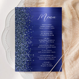 Navy Blue Glam Glitter Script Wedding Menükarte