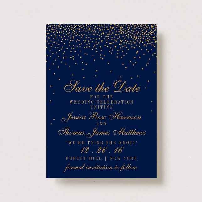 Navy Blue & Glam Gold Confetti Save the Date (Von Creator hochgeladen)
