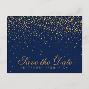 Navy Blue & Glam Gold Confetti Save the Date Ankündigungspostkarte