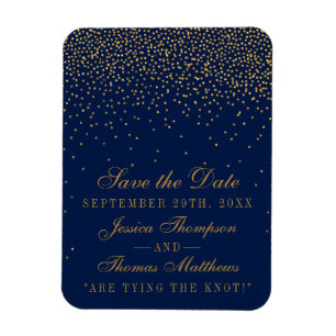 Navy Blue & Glam Gold Confetti Save the Date Magnet