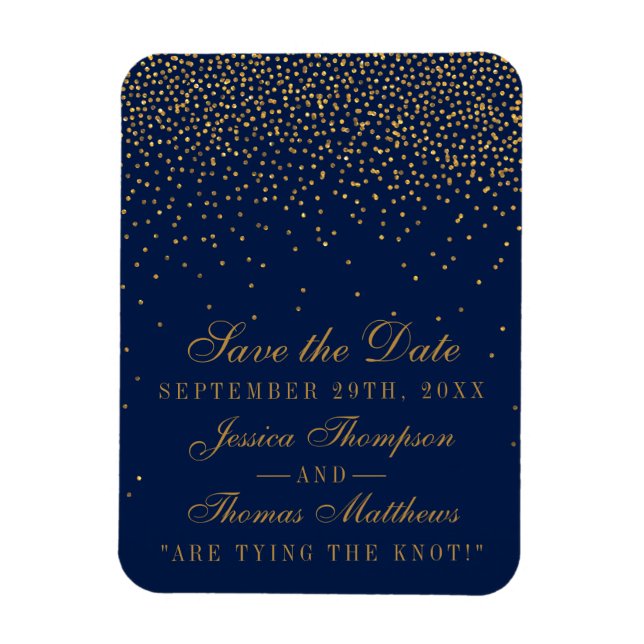 Navy Blue & Glam Gold Confetti Save the Date Magnet (Vertikal)