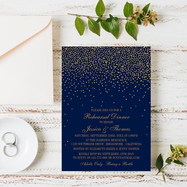 Navy Blue & Glam Gold Confetti Wedding Probe Einladung (Von Creator hochgeladen)