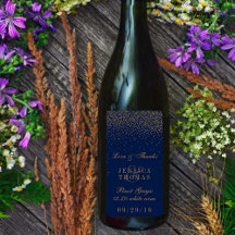 Navy Blue & Glam Gold Confetti Wedding Wein Flasch