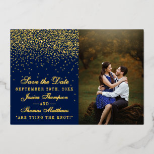 Navy Blue & Glam Gold Wedding retten das wirkliche Folieneinladung