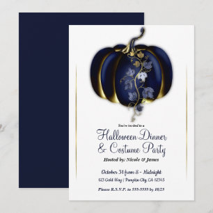 Navy Blue Glam Pumpkin Halloween Party Einladung