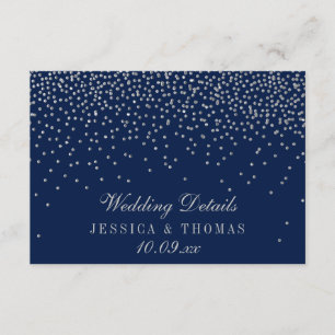 Navy Blue & Glam Silver Confetti Hochzeitsdetails Begleitkarte