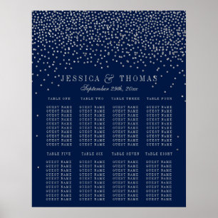 Navy Blue & Glam Silver Confetti Hochzeitssitze Poster