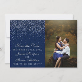 Navy Blue & Glam Silver Confetti Wedding Foto Save The Date