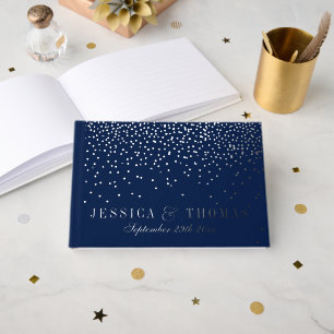 Navy Blue & Glam Silver Confetti Wedding Gästebuch