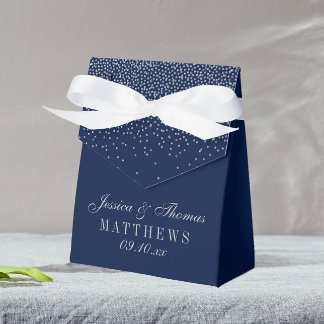 Navy Blue & Glam Silver Confetti Wedding Geschenkschachtel (Von Creator hochgeladen)