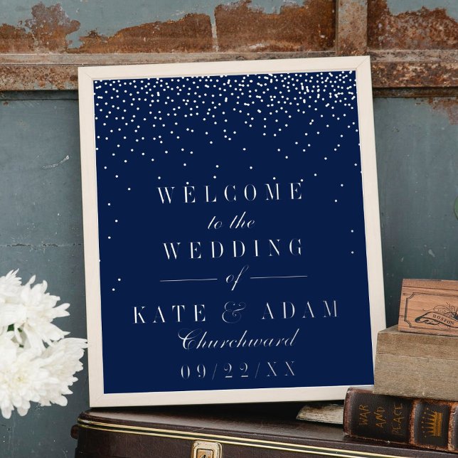Navy Blue & Glam Silver Confetti Wedding Real Foliendrucke (Von Creator hochgeladen)