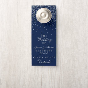 Navy Blue & Glam Silver Confetti Wedding Türanhänger