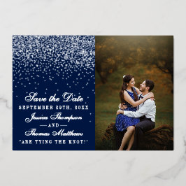 Navy Blue & Glam Silver Wedding speichern Sie das Folieneinladung