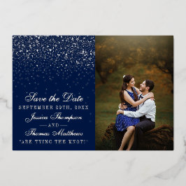 Navy Blue & Glam Silver Wedding speichern Sie das  Folieneinladung