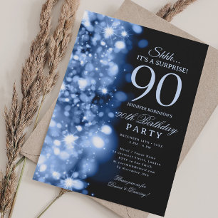 Navy Blue Glam Überraschung 90. Geburtstagsfeier Einladung