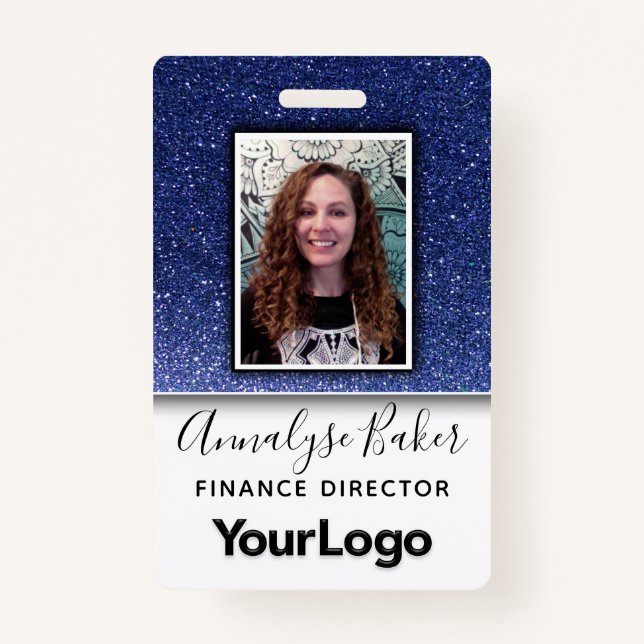 Navy Blue Glitzer Beruflich RN Nurve Foto Name Ausweis (Vorderseite)