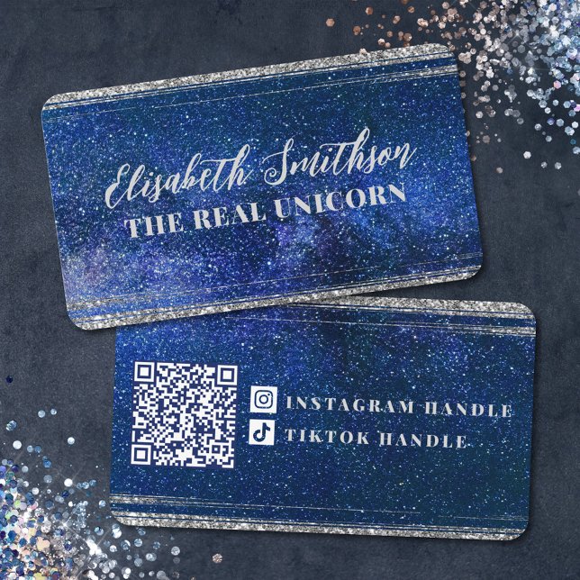 Navy Blue Glitzer Feminine Celestial Personalisier Visitenkarte (Von Creator hochgeladen)