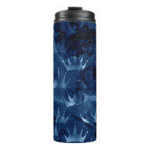 Navy Blue Glitzer Mermaid Crown Pattern