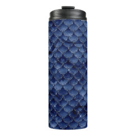 Navy Blue Glitzer Mermaid Scale-Muster Thermosbecher