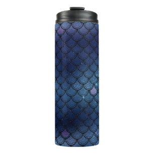 Navy Blue Glitzer Mermaid Scale-Muster Thermosbecher