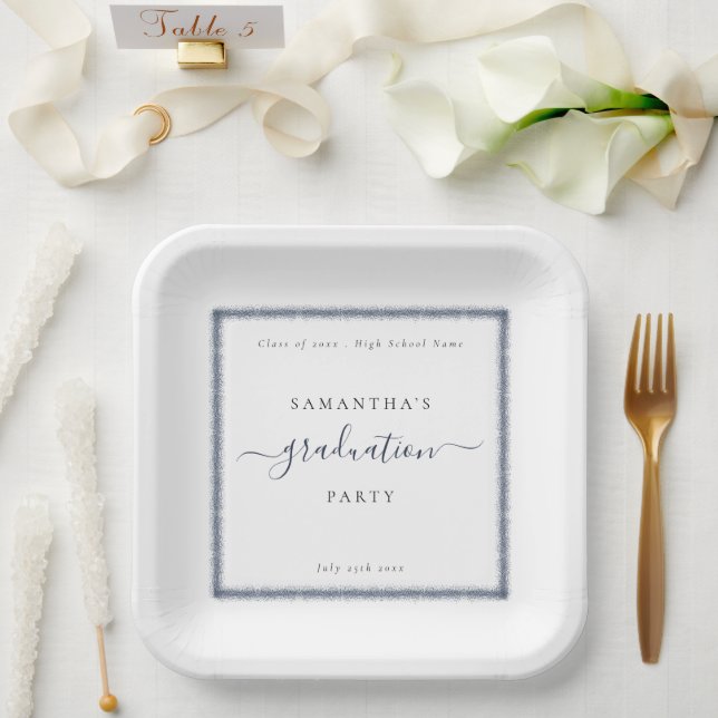 Navy Blue Glitzer Name Year Graduation Party Pappteller (Hochzeit)