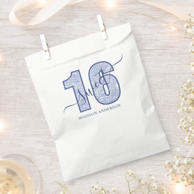 Navy Blue Glitzer Script Sweet 16 Birthday Geschenktütchen (Ausgeschnitten)