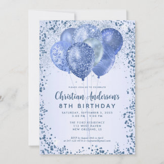 Navy Blue Glitzer Sparkle Balloon Kindergeburtstag Einladung