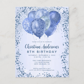 Navy Blue Glitzer Sparkle Balloon Kindergeburtstag Postkarte