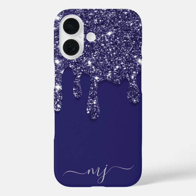 Navy Blue Glitzer Tropfen Custom Monogram Case-Mate iPhone Hülle (Rückseite)