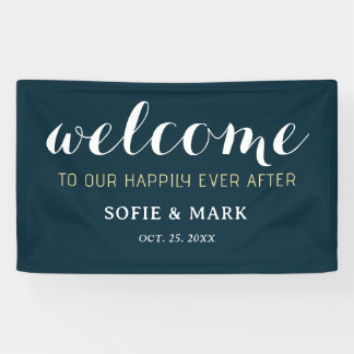 Navy Blue glücklich je nach Hochzeit Willkommen Banner