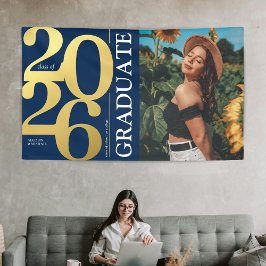 Navy Blue Gold 2025 Graduate Foto Abschluss Banner