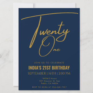 Navy Blue & Gold 21. Geburtstag Einladung