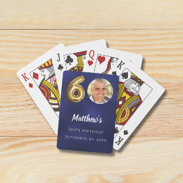 Navy blue gold 60th photo birthday party spielkarten