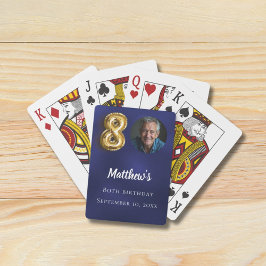 Navy blue gold 80th photo birthday party spielkarten