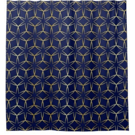 Navy Blue & Gold Abstrakt Geometric Muster Luxus Duschvorhang