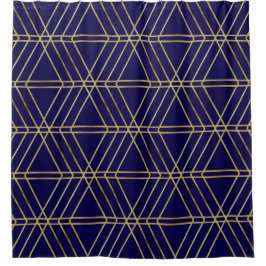 Navy Blue & Gold Abstrakt Geometric Muster Luxus Duschvorhang