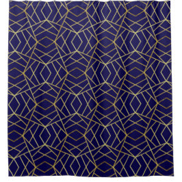 Navy Blue & Gold Abstrakt Geometric Muster Luxus Duschvorhang