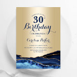Navy Blue Gold Agate 30. Geburtstag Einladung<br><div class="desc">Marineblau und Goldmedaille gehen 30. Geburtstag Party Einladung. Elegantes modernes Design mit königsblauen Aquarellfarben,  marmorgeode Hintergrund,  Imitate Glitzer Gold und Typografie Drehbuch Schriftart. Die trendige Einladungskarte eignet sich perfekt für eine stilvolle Damenfeier. Gedruckte Zazzle Einladungen oder Sofortdownload digitalen druckbaren Vorlage.</div>