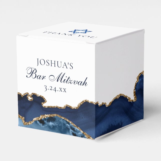 Navy Blue Gold Agate Bar Mitzvah Chic Square Party Geschenkschachtel (Vorderseite)