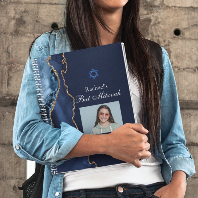 Navy Blue Gold Agate Bar Mitzvah Party Guest Notizbuch (Von Creator hochgeladen)
