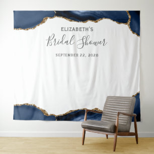 Navy Blue Gold Agate Brautparty Foto Booth Wandteppich