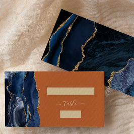 Navy Blue Gold Agate Burnt Orange Wedding Escort Platzkarte