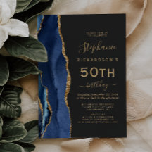 Navy Blue Gold Agate Dark 50. Geburtstagsparty