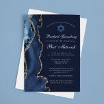 Navy Blue Gold Agate Elegant Bat Mitzvah Party Einladung<br><div class="desc">Elegantes marineblau und goldenes Agar schmücken die Seite dieser modernen Bat Mitzvah Zeremonie und Party Einladung. Der Name Ihrer Tochter ist in einem schönen formalen Drehbuch unter dem Stern von David geschrieben. Ideal für eine schicke,  stilvolle jüdische Familie,  die ein Mädchen feiert,  das zur Tora gerufen wird.</div>