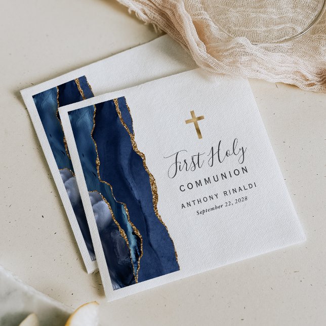 Navy Blue Gold Agate Erste Heilige Kommune Serviette (Von Creator hochgeladen)