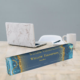 Navy Blue & Gold Agate Geode Glitzer Elegant Namensplakette