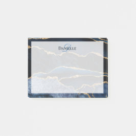 Navy Blue Gold Agate Marble Modernes Monogramm Post-it Klebezettel