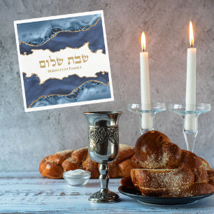 Navy Blue Gold Agate Marmor Jüdischer Shabbat Shal Serviette