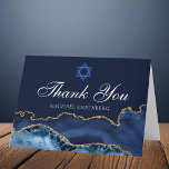 Navy Blue Gold Agate Personalisiert Bat Mitzvah Dankeskarte<br><div class="desc">Elegante marineblau und goldene Ader schmückt die Seite dieses modernen Bat Mitzvah dank Ihrer Karte. Mazel Tov! Passen Sie Ihren Namen unter dem Star of David an. Perfekte Karten für eine schicke,  stilvolle jüdische Familie,  die ein Mädchen feiert,  das an die Tora gerufen wird.</div>