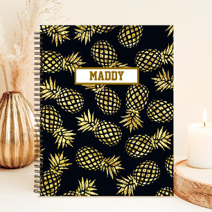Navy Blue Gold Ananas Muster Monogram Notizblock